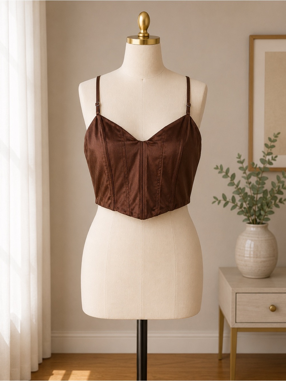 Zara Brown Corset Cami Top Women’s Medium Side Zip Adjustable Straps